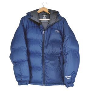 L.L. Bean Windstopper 700 Down Puffer Winter Jacket Hooded Blue Sz Medium